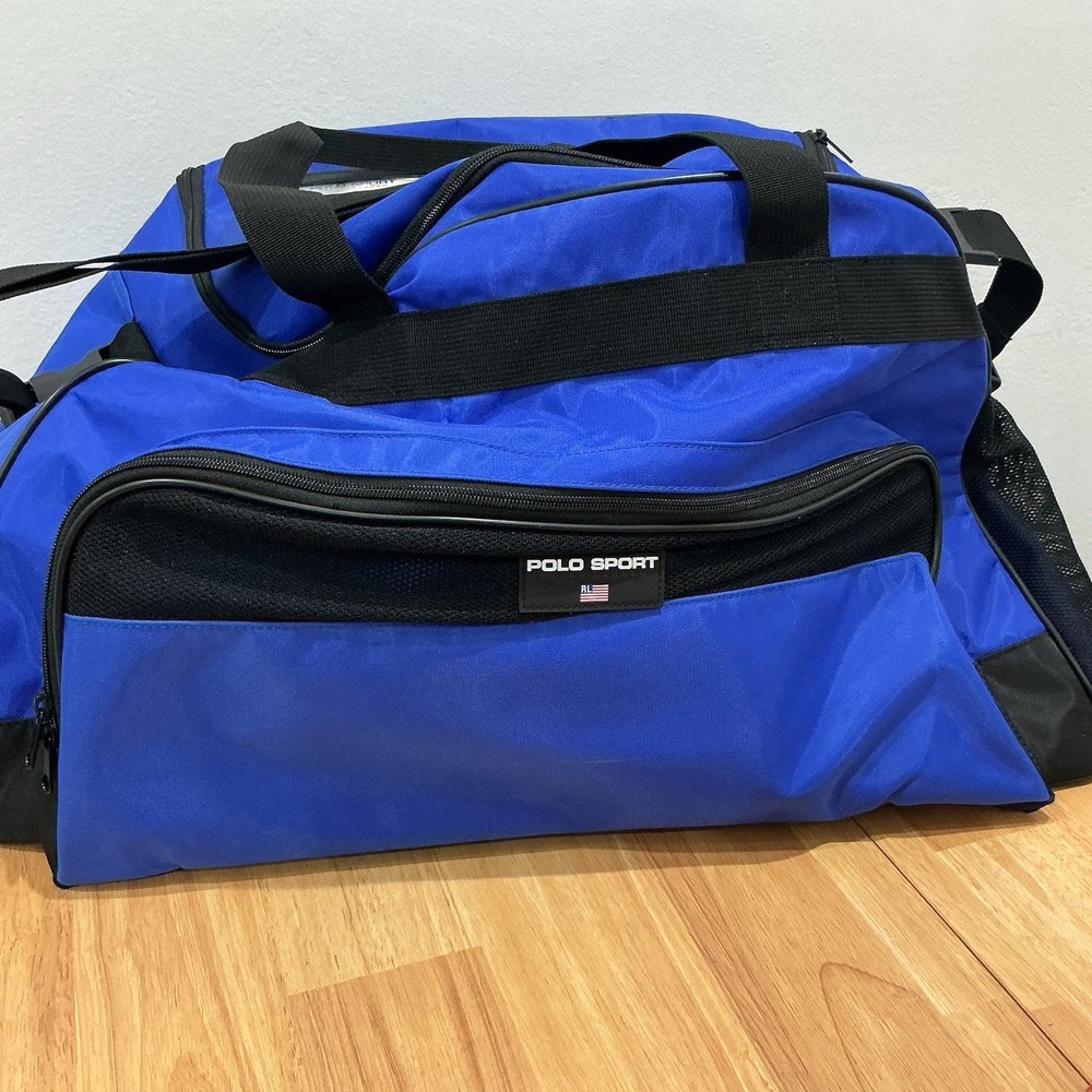 Vintage 90's Polo RL Sport Blue Gym Duffel Bag Travel Carry-On Large 23" x 12"‎